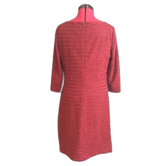Chaps Dress Women’s Size 12 Red 3/4 Sleeve Gathered Waist Knit Fabric - Picture 4 of 7